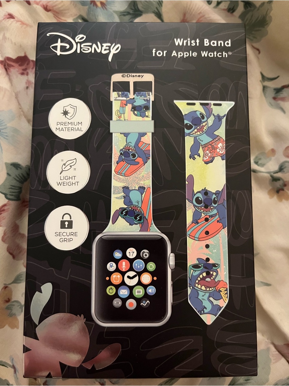 Disney Pastel Stitch Surfing Apple Watch Wrist Band - Light Green & Blue